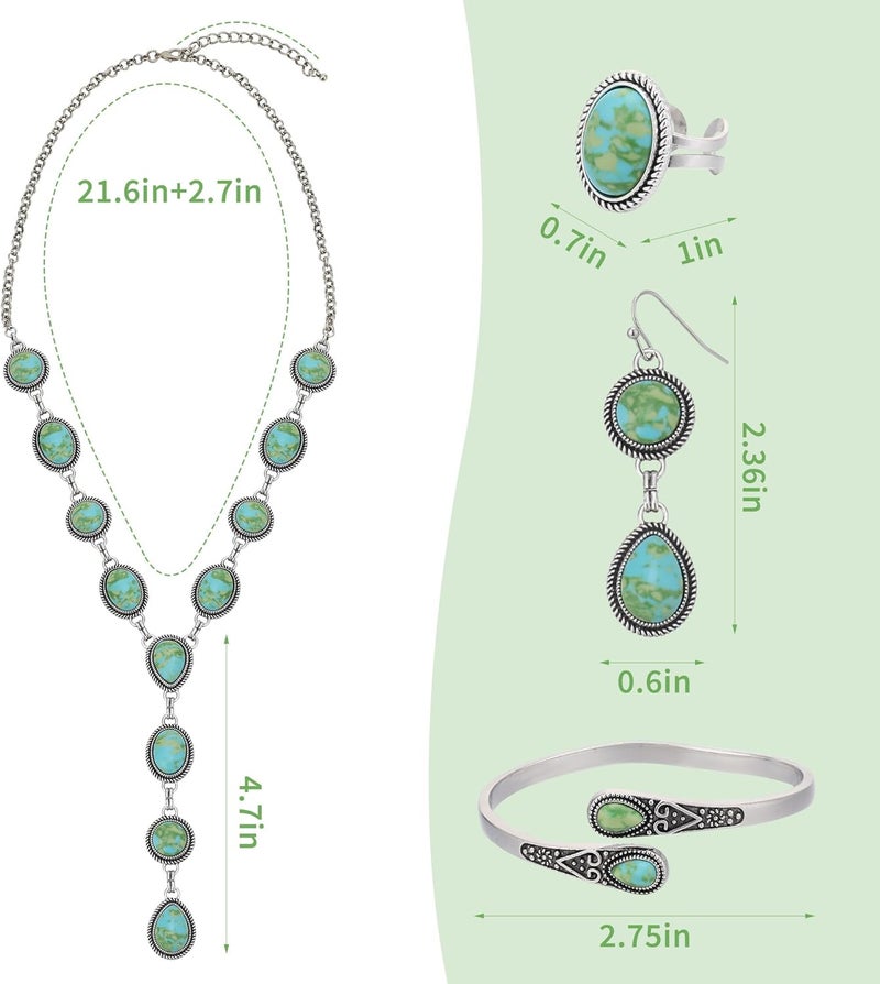 JMScape 4 PCS Western Turquoise Jewelry for Women Boho Vintage Navajo Pearl Necklace Earring Bracelet Ring Set Country Cowgirl Accessories for Gift - Image 5